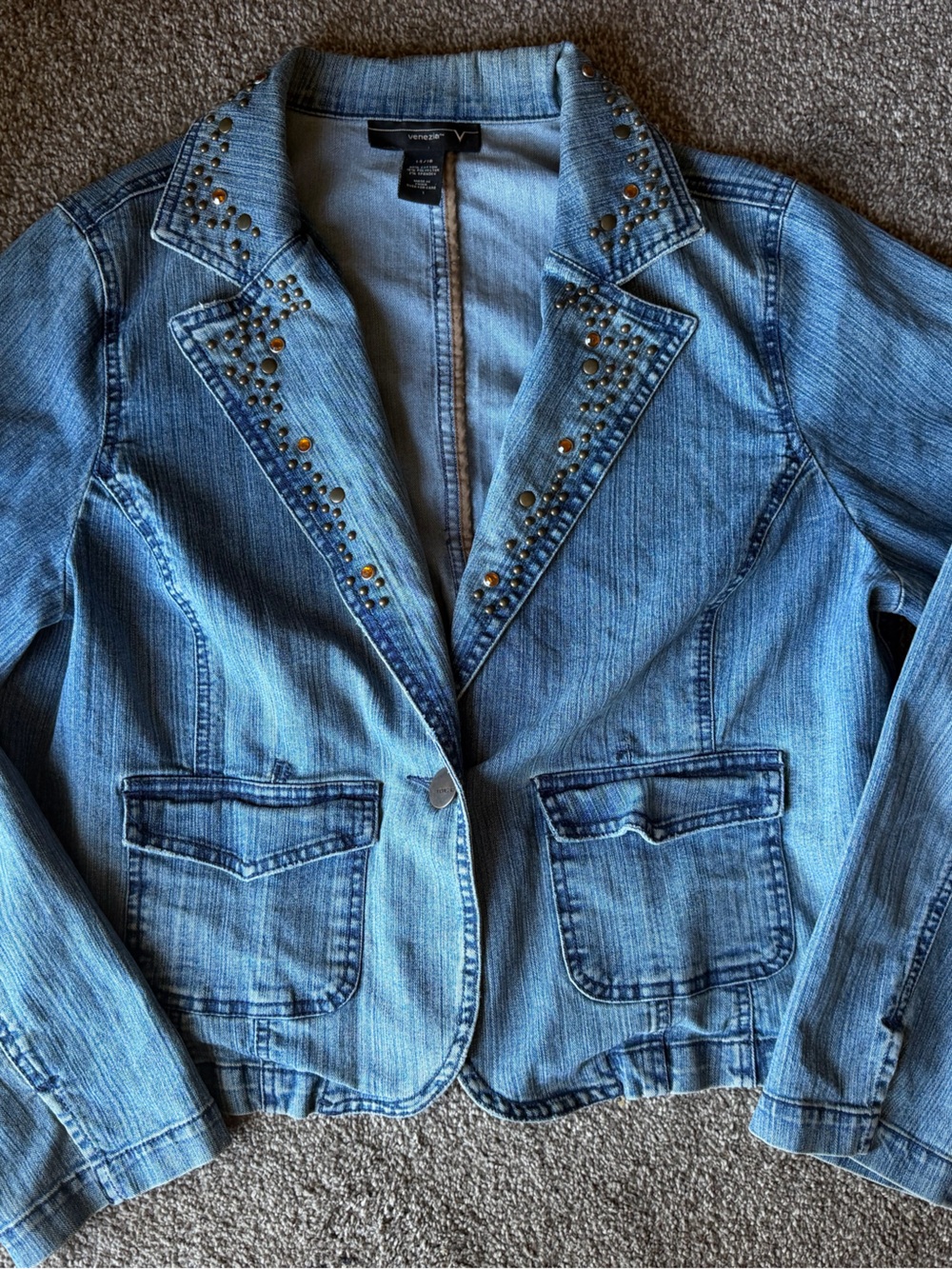 Venezia Light Blue Denim Jacket with Stud Accents